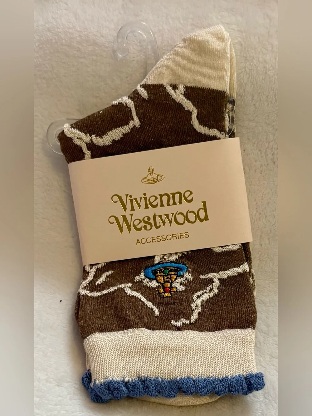 Vivienne Westwood Brown & Cream Embroidered Orb Logo Crew Socks